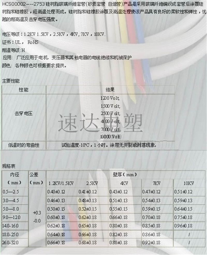 【產(chǎn)品說明】矽質(zhì)套管、自熄管硅樹脂玻璃纖維套管(也稱矽質(zhì)套管或自熄管)是以無堿玻璃纖維編織成管狀后浸涂有機硅樹脂,并加熱固化而成。它具有較強的介電性能,較高的耐熱性,良好的自熄性及柔軟性,產(chǎn)品廣泛應(yīng)用于家用電器、電機、電力通訊、電熱制品、照明燈飾、電視及電子儀器的內(nèi)部線集束等絕緣保護。 【產(chǎn)品說明】矽質(zhì)套管、自熄管硅樹脂玻璃纖維套管(也稱矽質(zhì)套管或自熄管)是以無堿玻璃纖維編織成管狀后浸涂有機硅樹脂,并加熱固化而成。它具有較強的介電性能,較高的耐熱性,良好的自熄性及柔軟性,產(chǎn)品廣泛應(yīng)用于家用電器、電機、電力通訊、電熱制品、照明燈飾、電視及電子儀器的內(nèi)部線集束等絕緣保護。